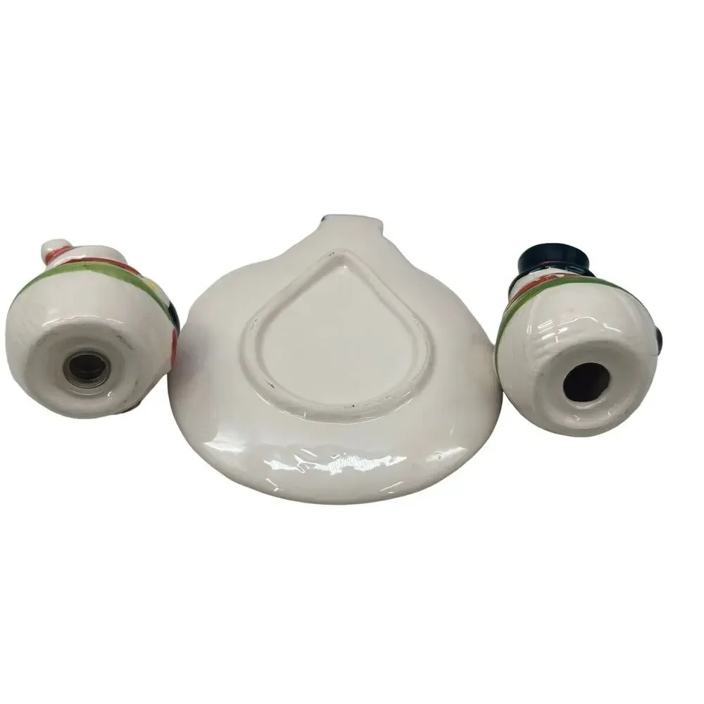 Snowman Salt and Pepper Shaker Set of 3 w/Tray Ceramic Christmas Holiday Decor